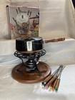 Vintage Stainless Fondue Set from Japan - Wood Base And Handle