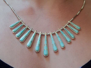 New Sterling Silver Turquoise Ladies Necklace Earring Set Navajo Evangel David - Picture 1 of 12