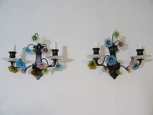 Italian Pastel Murano Glass Flowers Sconces, circa 1940 - Picture 1 of 10