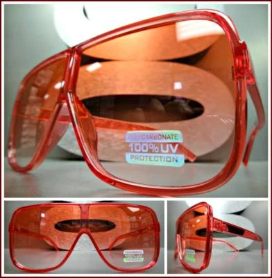 OVERSIZED VINTAGE RETRO SHIELD Style SUN GLASSES Large Square Red Frame & Lens - Image 1 of 4