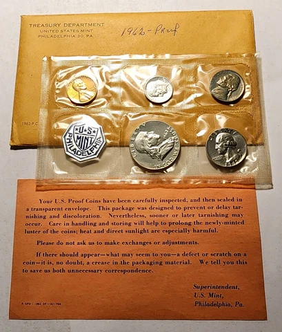 1962 PROOF SET IN ORIGINAL YELLOW ENVELOPE WITH C.O.A. GEM PROOF 90% SILVER Cover