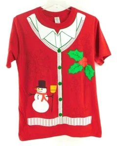 Holiday Snowman Red T-shirt Unisex size S/M - Picture 1 of 5