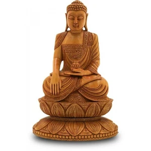 Beautiful Handcrafted Wooden Lord Gautam Buddha Meditating Statue From India-DP2 - Picture 1 of 5