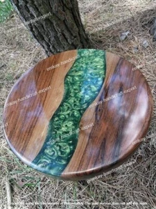 Green Solid Epoxy River Table, Wooden Center Outdoor Table, Patio Garden Decor - Picture 1 of 3