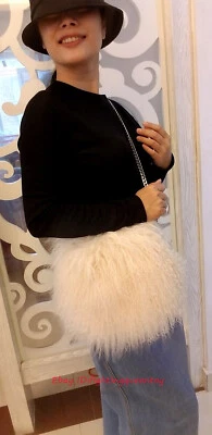 2018 Womens Real Mongolian Fur Flurry Shaggy lamb Fur Bag Wool Fur Chain Bag  - Image 1 of 4
