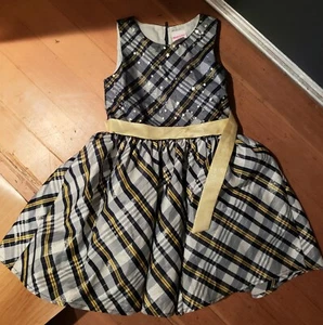 Girls NANETTE KIDS Party Dress Navy Gray Plaid & Gold Stars, sz 6 ~ READ - Picture 1 of 4