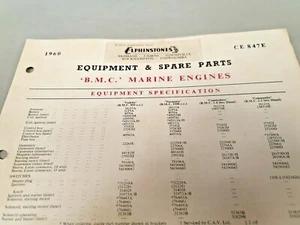 1960 BMC MARINE ENGINES - Original LUCAS Parts Listing - Foto 1 di 2