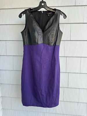 Vestido Cynthia Steffe ceñido al cuerpo púrpura cuero negro corpiño mezcla rayón cuerpo talla 6 Foto 1 de 4