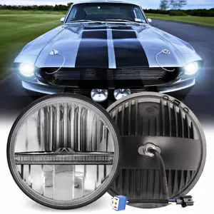 DOT 7"Inch Round Led Headlight Hi-Lo Beam Halo DRL Fit Ford Mustang 1965-1973 - Picture 1 of 10