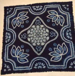 Tie Dye and embroidered tablecloth from China Yunnan Province 43" square - Picture 1 of 9
