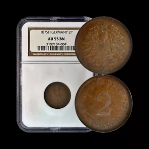 GERMANY. 1875, 2 Pfennig, H - NGC AU55 - Empire, Darmstadt, Reichsadler Eagle - Picture 1 of 5