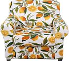Orange Lemon Floral Armchair Stretch Slipcover w/ Separate Cushion Chair Cover