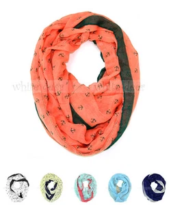 Lindo bufanda infinita envolvente circular bloque gancho de ancla estampado informal moda - Imagen 1 de 7