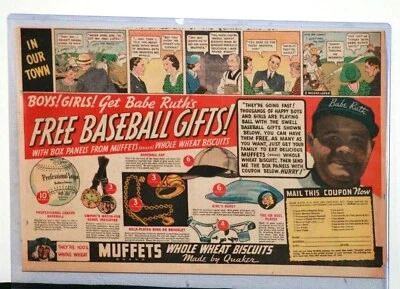 Circa 1930's Babe Ruth Muffets Biscuits Advertisement Measuring 14.75" x 10", EX - Image 1 of 3
