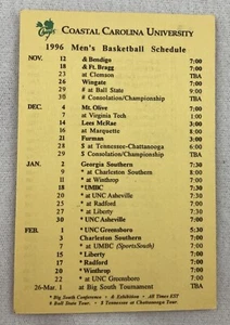 CBK Coastal Carolina 1996-97 Men’s & Women’s Basketball Schedule Card - Picture 1 of 2