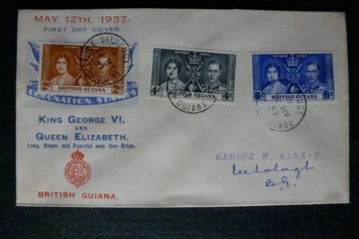 BRITISH GUIANA / GUYANA 1937 CORONATION SOUVENIR FDC, LOCAL TO UITVLUGT - Image 1 of 4