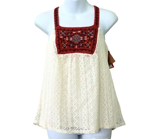 Xhilaration Boho elfenbein bestickt Spitze Latz gekreuzter Rücken Top Größe M - Bild 1 von 7