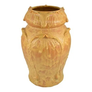 Door Hand Made Pottery Curdled Yellow Orange Large Leaf Kendrick Ceramic Vase - Picture 1 of 6
