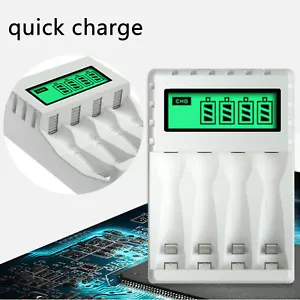 LCD Akku Ladegerät Universal 4 Slot AA/AAA NiMH Batterie USB Batterieladegerät - Bild 1 von 7