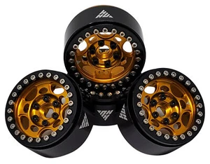 Llantas de ruedas sobre orugas Beadlock de aluminio NHX RC 1,9" - doradas/negras 4 piezas/juego - Imagen 1 de 5