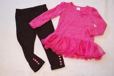 Toddler Baby Girls PINK RUFFLE SWEATER Sequin BLACK LEGGINGS Size 24 MO 2T 3T 4T