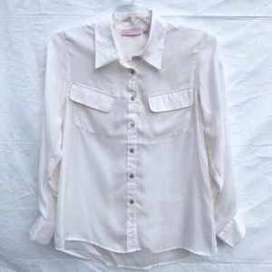 Hanna G Womens Button Up Shirt Ivory Long Sleeve Flap Pockets Collared M New - Picture 1 of 5