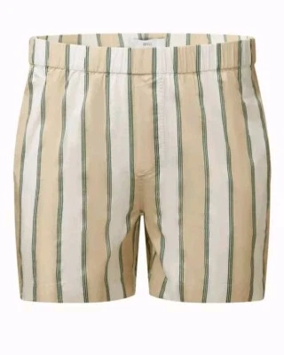 Nuevo con etiquetas Pantalones Cortos Onia Para Hombre Contorno Rayas Pull-on Popelina Hogar Abeto/Beige Talla Pequeña Foto 1 de 4