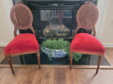 Pair Antique Petite French Carved Wood Cane Childrens Childs Chairs Free Ship! Cover