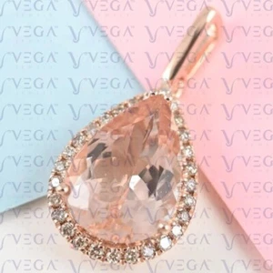 6.25ct Pear Shape Natural Morganite Gemstones Diamond Pendant Real 14K Rose Gold - Picture 1 of 11