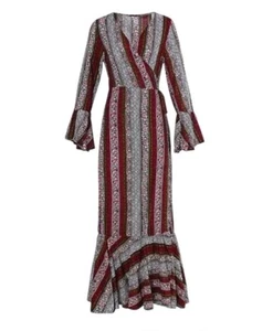 R Vivimos Women's Size M 8/10 Long Sleeve Boho Wrap Maxi Floral Dress - Picture 1 of 14