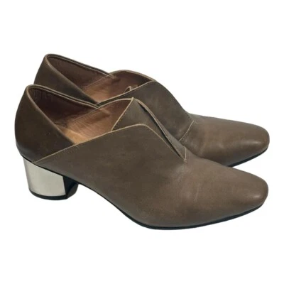 All Black Shoes Women's 7.5 EU 38 Beige Leather Slip On Silver Metallic Heel - Image 1 of 4