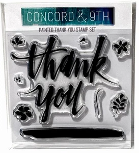 PAINTED THANK YOU Script Stamp Set CONCORD & 9th Clear Cling USA Made - Picture 1 of 9