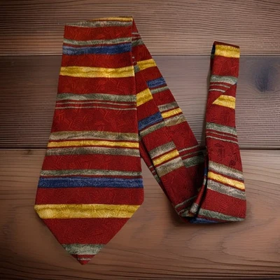 Corbata de seda Johnston & Murphy roja dorada a rayas Jonathan Wachtel 61x4 hecha en EE. UU. Foto 1 de 3