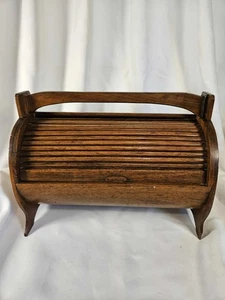 Vintage Wooden Roll Top Sewing Box MCM Small Removable Inside Tray Cottagecore  - Picture 1 of 15
