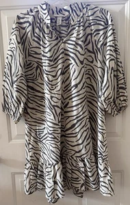 H & M Women's Tunic dress, cotton, off white/gray print , 3/4 sleeve, XS, NEW ! - Picture 1 of 7