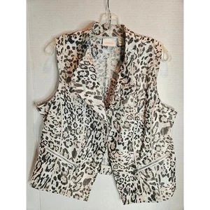 Chico's Leopard Cheetah Light Weight Vest Size2, Silver Zip pockets, Linen Rayon - Picture 1 of 8