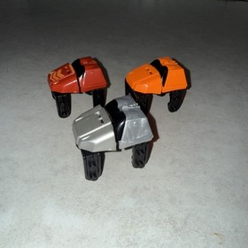 Lot of 3 K'NEX KNEX Micro Roller Coaster Cars Orange Red Silver Works