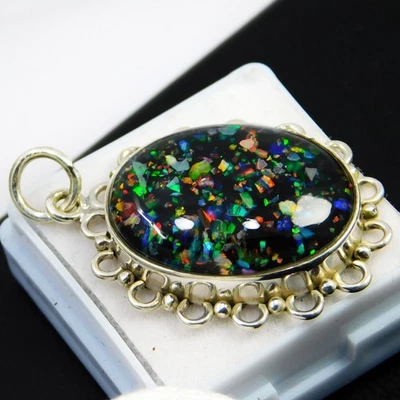 Ciondolo in argento sterling 925 opale nero australiano certificato 26,50... - Immagine 1 di 4