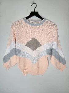 Vintage Spice Of Life Pastel Pink And Grey Women's 3/4 Sleeve Sweater Size L  - Picture 1 of 5