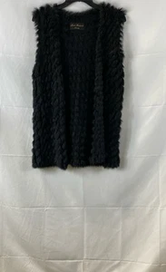 Linda Richards Womens Black Textured Rabbit Fur Vest Outerwear XS - Picture 1 of 6