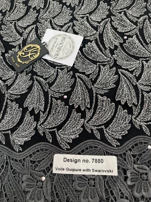 Guipur Voile negro/plateado con cristal de Swarovski 5,25 yardas Foto 1 de 4