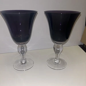 Iris Purple By Artland-Water Goblet Wine Glass 8" Hand Blown Glass Set of Two - Picture 1 of 6