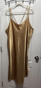 Maxi Vestido Sin Mangas Vintage Años 90 Dorado Para Mujer Talla Grande 3X Satén Diosa Camisón - Imagen 1 de 16