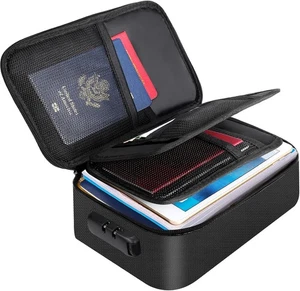 ENGPOW Small Fireproof Storage Organizer Case with Lock(9”x 5.3”x Black  - Picture 1 of 9