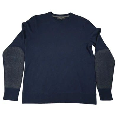 Rag & Bone Merino Wool Crewneck Sweater Arm Lt Color Block Size Medium Navy Blue - Image 1 of 4
