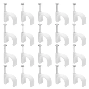 100pcs Clips de Câble 10mm Fil Clips Muraux avec Clous en Acier Clips Ronds, Blanc - Photo 1/7