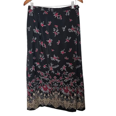 Falda midi envolvente floral negra vintage de los 90 Designs Lane Bryant para mujer talla 14/16 Foto 1 de 4