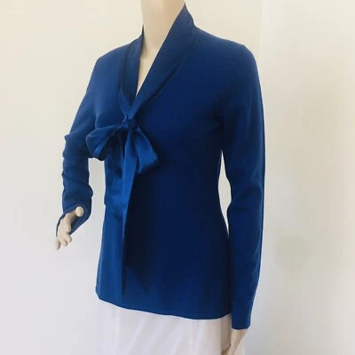 J Peterman Mujer XS Azul Lana Túnica Suéter Seda Corbata Coño Lazo Top Camisa NUEVO Foto 1 de 4