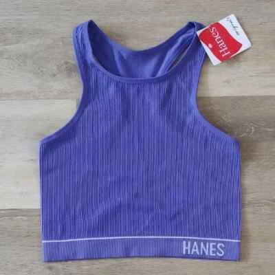 Nuevo con etiquetas Sujetador deportivo Hanes Originals para mujer acanalado recortado sin costuras púrpura talla M Foto 1 de 4