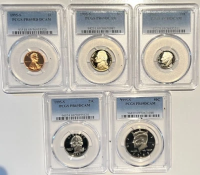 ⭒ 1995-S Proof Set Date 5 Coin Newly Graded PCGS PR69 DCAM Perfect Gift - Image 1 of 3